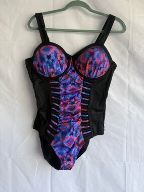 Swimsuits For All One Piece Swimsuit Size 14 Black Multicolor Strappy Bustier